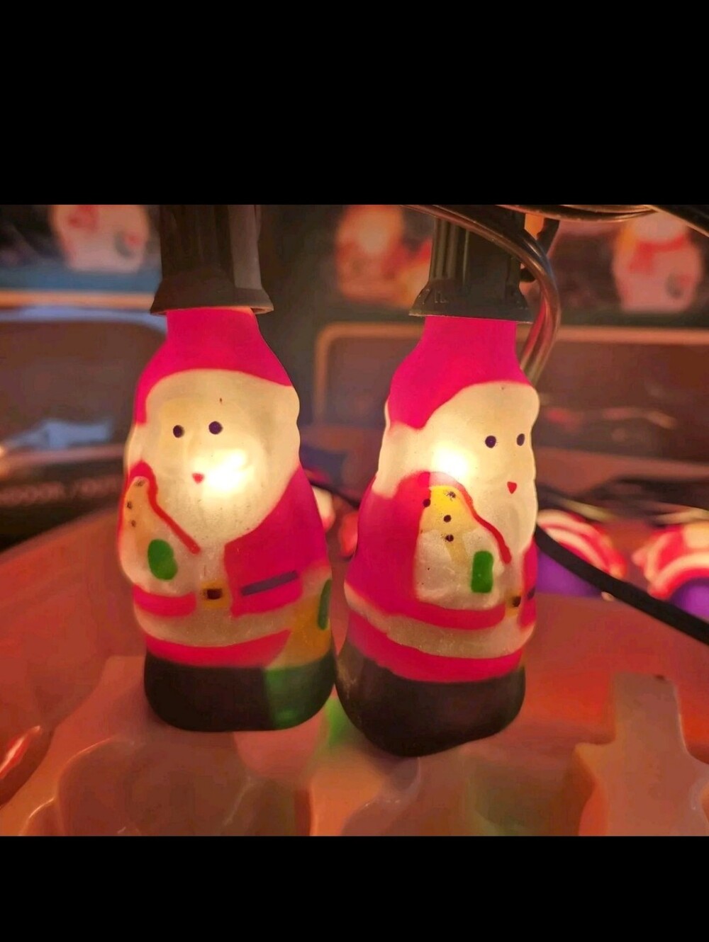 Vintage Old Fashioned Hand Painted Glass Santa Claus Christmas String Lights